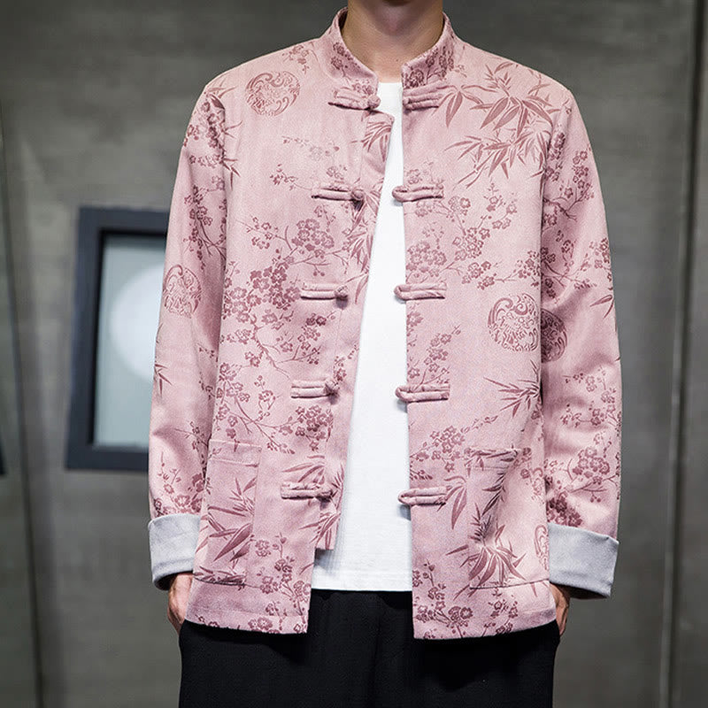 Buddha Stones Capodanno cinese vestiti fiori bambù tinta unita polsino rana-bottoni Tang Suit cotone giacca camicia da uomo con tasche - image 36