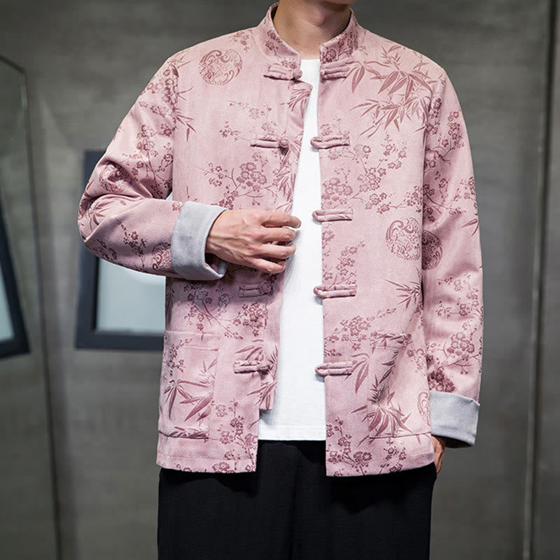Buddha Stones Capodanno cinese vestiti fiori bambù tinta unita polsino rana-bottoni Tang Suit cotone giacca camicia da uomo con tasche - image 42