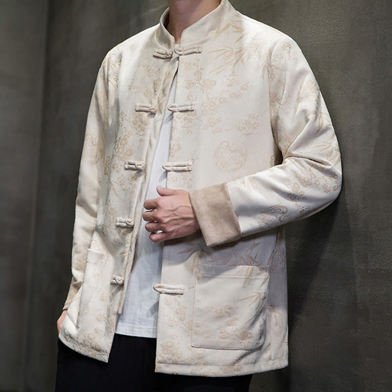Buddha Stones Capodanno cinese vestiti fiori bambù tinta unita polsino rana-bottoni Tang Suit cotone giacca camicia da uomo con tasche - image 44