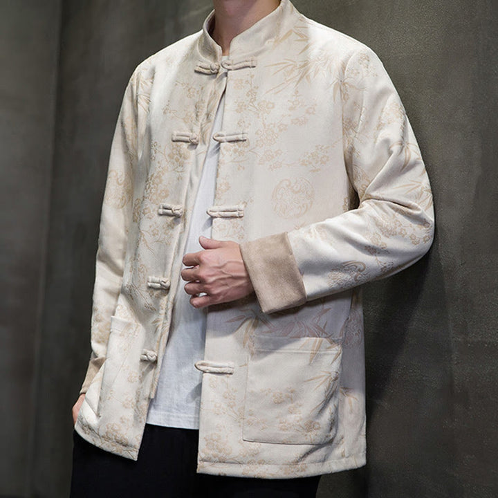 Buddha Stones Capodanno cinese vestiti fiori bambù tinta unita polsino rana-bottoni Tang Suit cotone giacca camicia da uomo con tasche - image 44