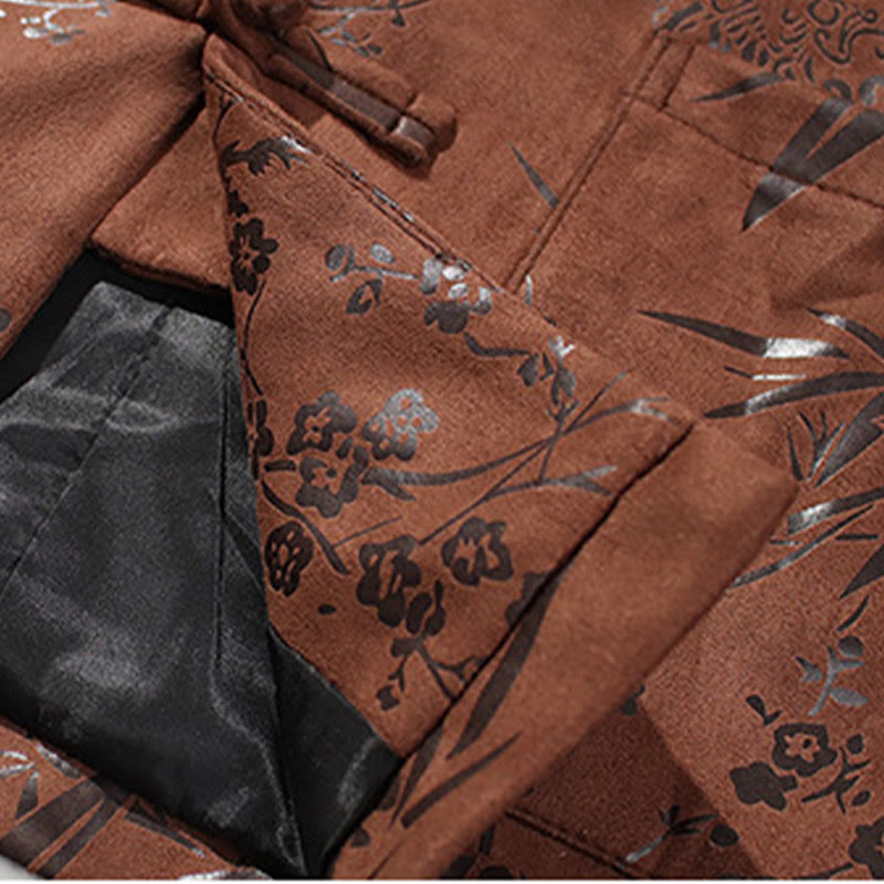 Buddha Stones Capodanno cinese vestiti fiori bambù tinta unita polsino rana-bottoni Tang Suit cotone giacca camicia da uomo con tasche