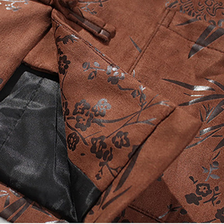 Buddha Stones Capodanno cinese vestiti fiori bambù tinta unita polsino rana-bottoni Tang Suit cotone giacca camicia da uomo con tasche