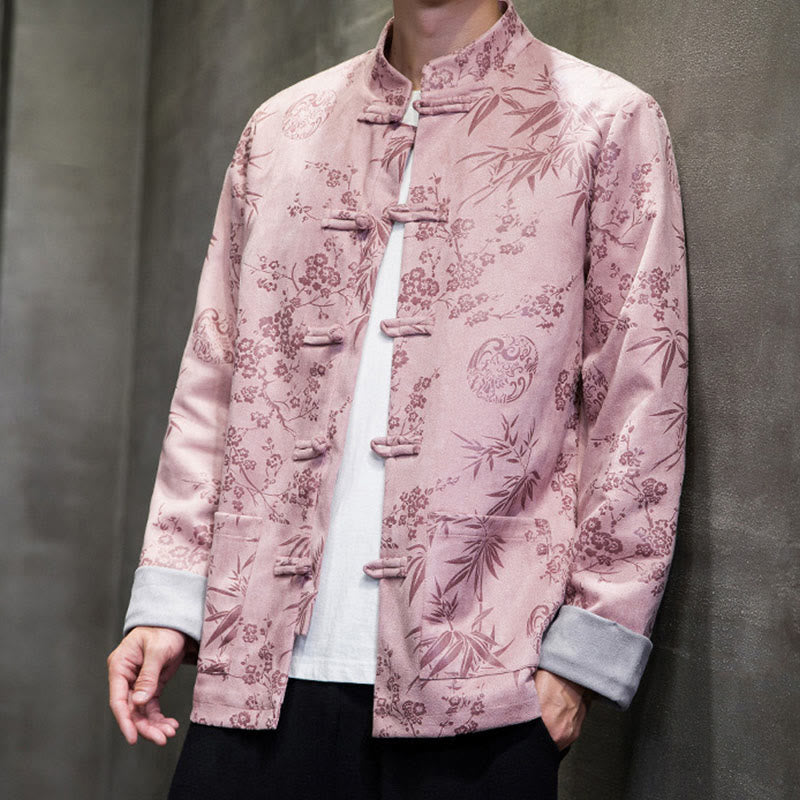 Buddha Stones Capodanno cinese vestiti fiori bambù tinta unita polsino rana-bottoni Tang Suit cotone giacca camicia da uomo con tasche - image 35