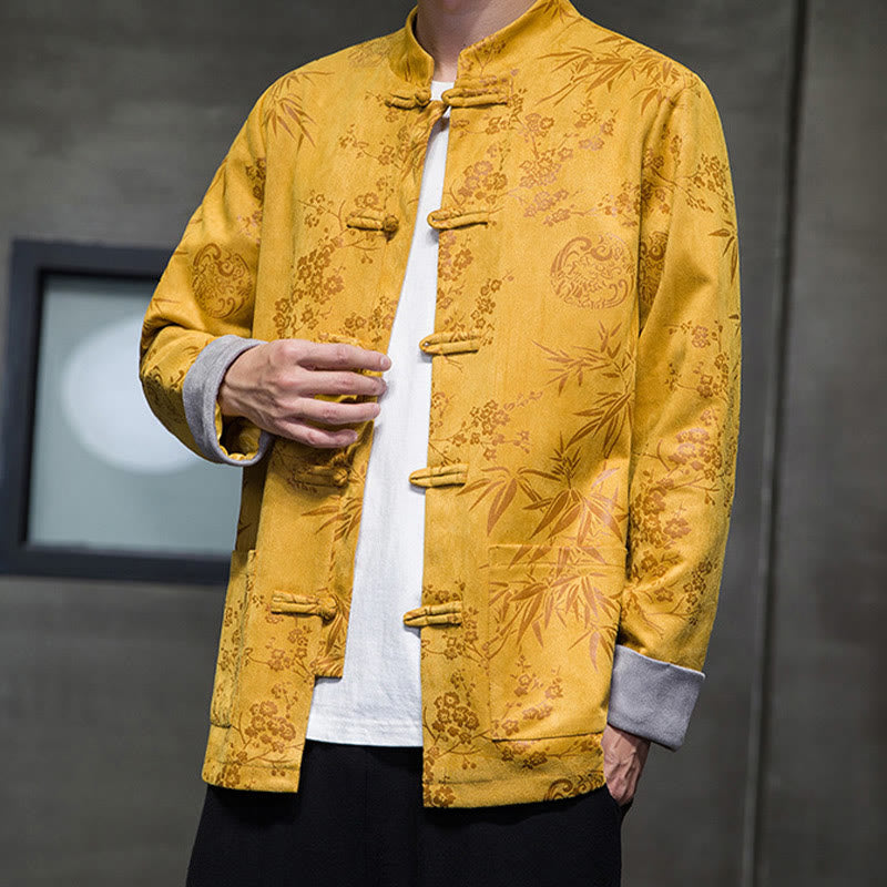 Buddha Stones Capodanno cinese vestiti fiori bambù tinta unita polsino rana-bottoni Tang Suit cotone giacca camicia da uomo con tasche - image 8