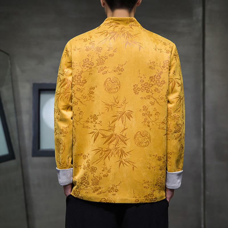 Buddha Stones Capodanno cinese vestiti fiori bambù tinta unita polsino rana-bottoni Tang Suit cotone giacca camicia da uomo con tasche