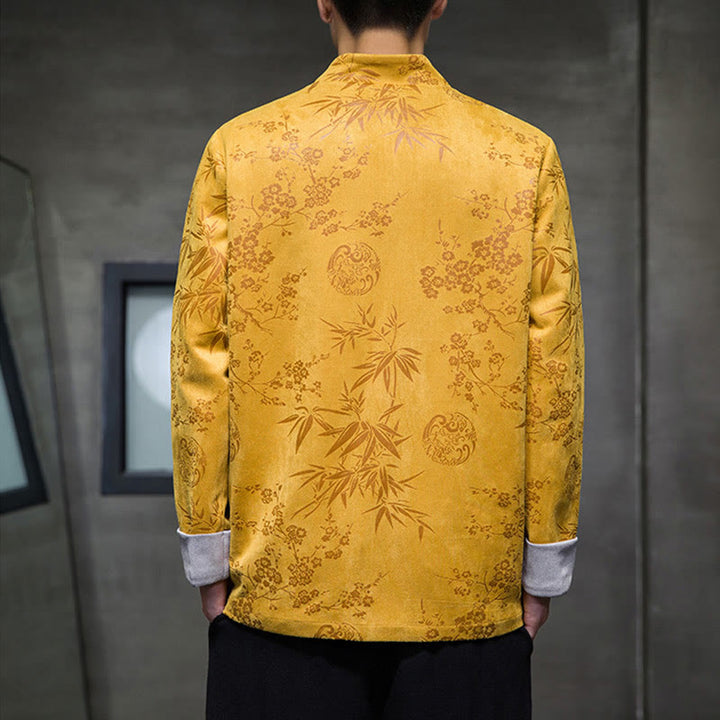 Buddha Stones Capodanno cinese vestiti fiori bambù tinta unita polsino rana-bottoni Tang Suit cotone giacca camicia da uomo con tasche