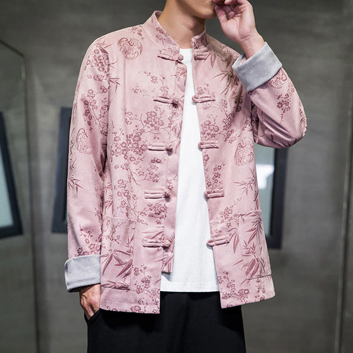 Buddha Stones Capodanno cinese vestiti fiori bambù tinta unita polsino rana-bottoni Tang Suit cotone giacca camicia da uomo con tasche - image 41