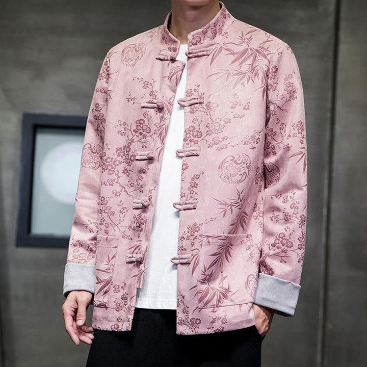 Buddha Stones Capodanno cinese vestiti fiori bambù tinta unita polsino rana-bottoni Tang Suit cotone giacca camicia da uomo con tasche - image 40