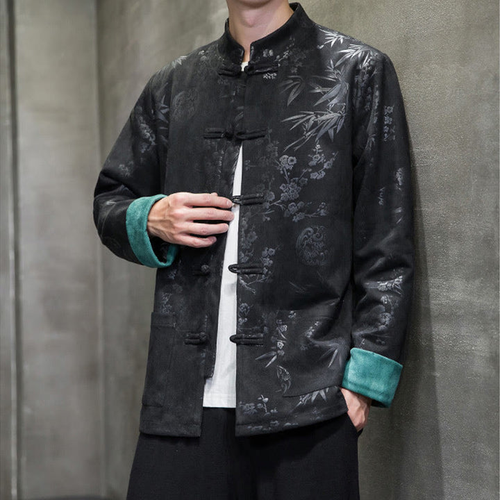 Buddha Stones Capodanno cinese vestiti fiori bambù tinta unita polsino rana-bottoni Tang Suit cotone giacca camicia da uomo con tasche - image 26