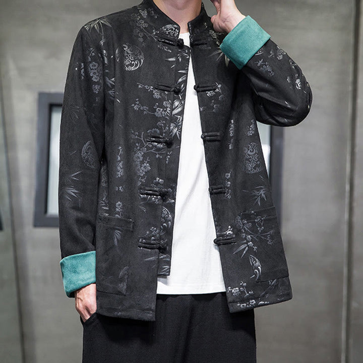 Buddha Stones Capodanno cinese vestiti fiori bambù tinta unita polsino rana-bottoni Tang Suit cotone giacca camicia da uomo con tasche - image 24