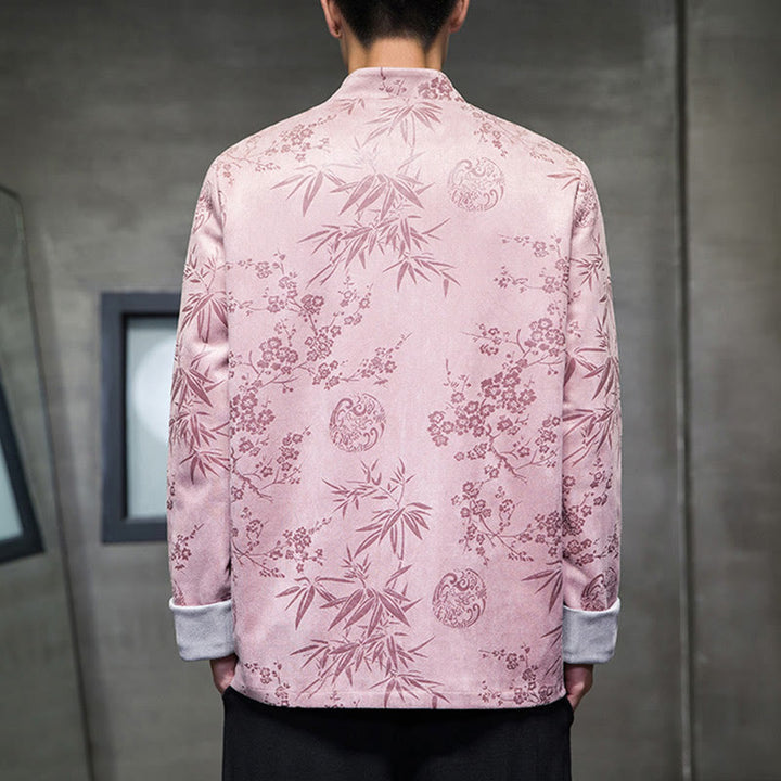 Buddha Stones Capodanno cinese vestiti fiori bambù tinta unita polsino rana-bottoni Tang Suit cotone giacca camicia da uomo con tasche
