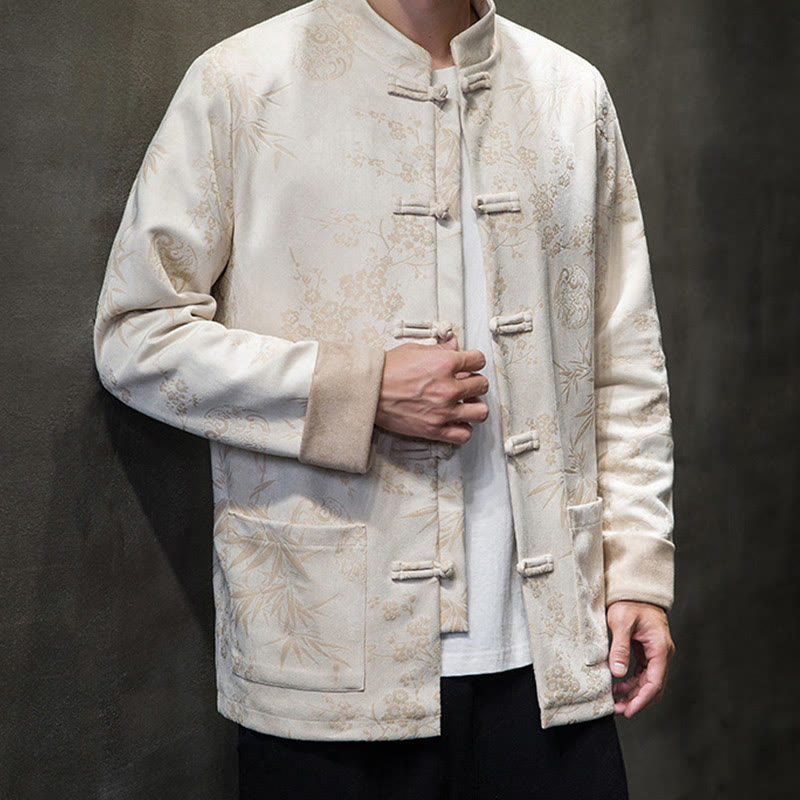 Buddha Stones Capodanno cinese vestiti fiori bambù tinta unita polsino rana-bottoni Tang Suit cotone giacca camicia da uomo con tasche - image 52