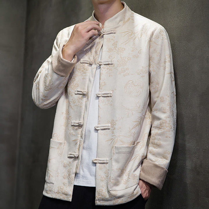 Buddha Stones Capodanno cinese vestiti fiori bambù tinta unita polsino rana-bottoni Tang Suit cotone giacca camicia da uomo con tasche - image 45