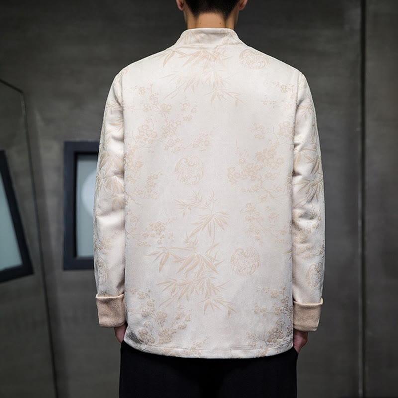 Buddha Stones Capodanno cinese vestiti fiori bambù tinta unita polsino rana-bottoni Tang Suit cotone giacca camicia da uomo con tasche - image 47