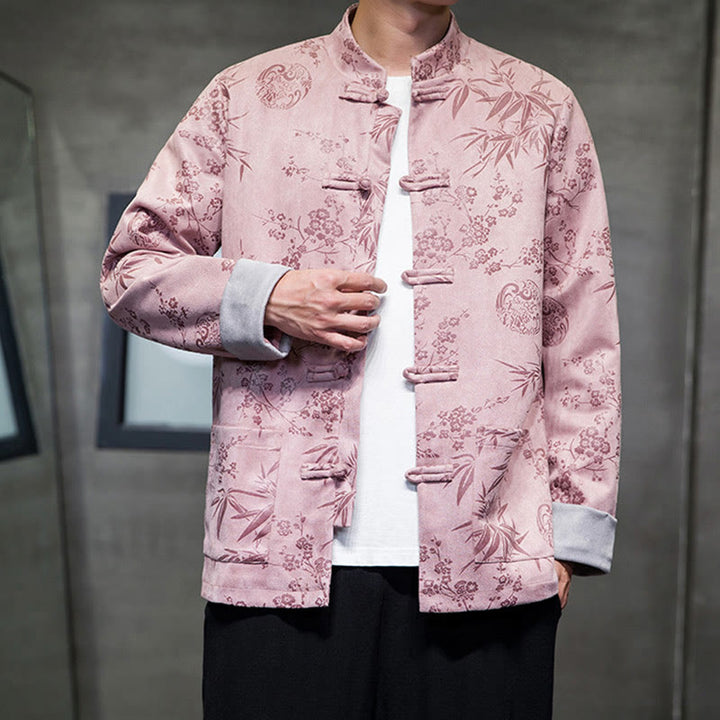 Buddha Stones Capodanno cinese vestiti fiori bambù tinta unita polsino rana-bottoni Tang Suit cotone giacca camicia da uomo con tasche - image 42