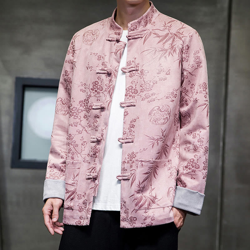 Buddha Stones Capodanno cinese vestiti fiori bambù tinta unita polsino rana-bottoni Tang Suit cotone giacca camicia da uomo con tasche - image 40