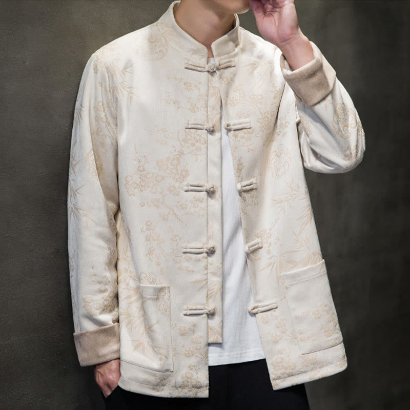 Buddha Stones Capodanno cinese vestiti fiori bambù tinta unita polsino rana-bottoni Tang Suit cotone giacca camicia da uomo con tasche - image 51