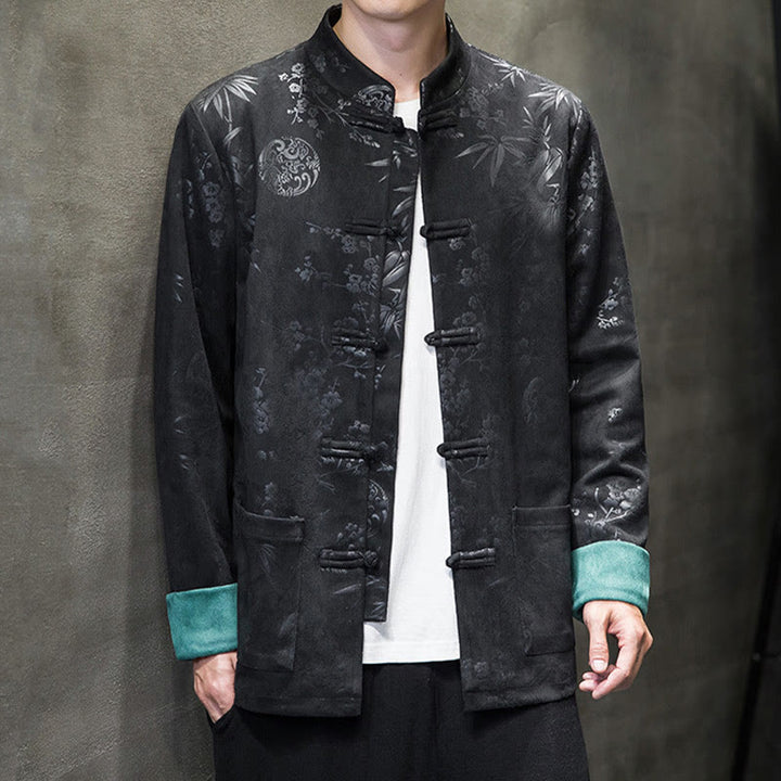 Buddha Stones Capodanno cinese vestiti fiori bambù tinta unita polsino rana-bottoni Tang Suit cotone giacca camicia da uomo con tasche - image 32