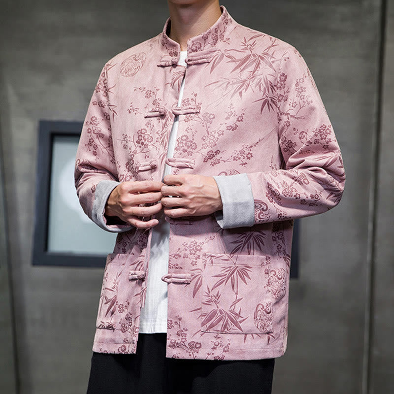 Buddha Stones Capodanno cinese vestiti fiori bambù tinta unita polsino rana-bottoni Tang Suit cotone giacca camicia da uomo con tasche - image 39