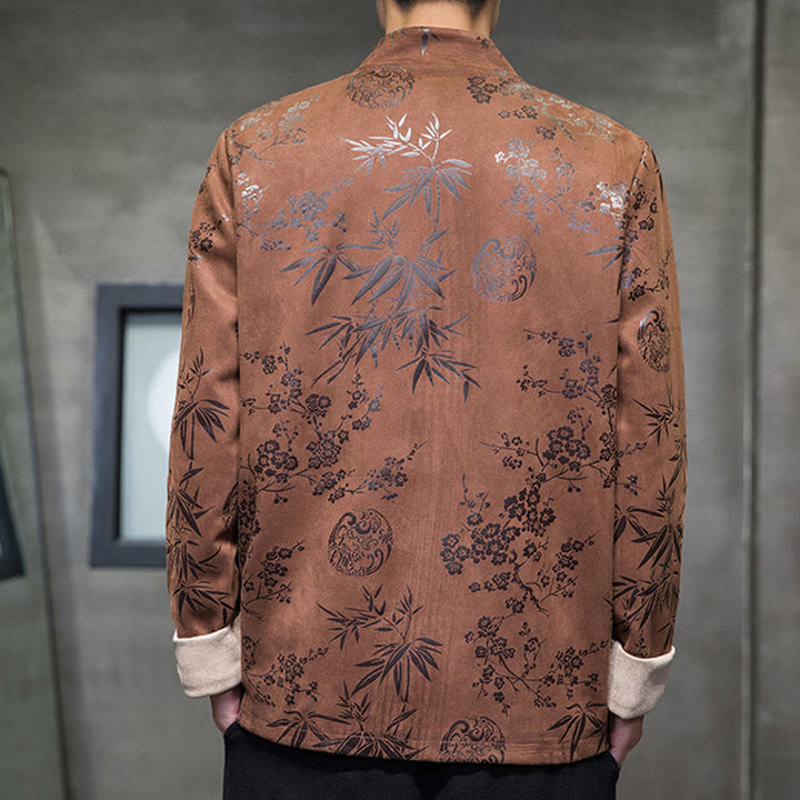 Buddha Stones Capodanno cinese vestiti fiori bambù tinta unita polsino rana-bottoni Tang Suit cotone giacca camicia da uomo con tasche