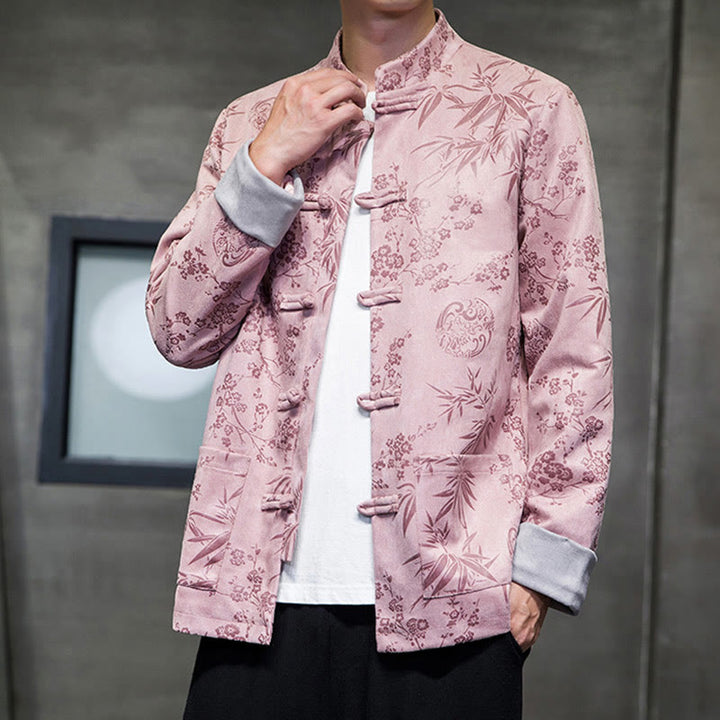 Buddha Stones Capodanno cinese vestiti fiori bambù tinta unita polsino rana-bottoni Tang Suit cotone giacca camicia da uomo con tasche - image 38