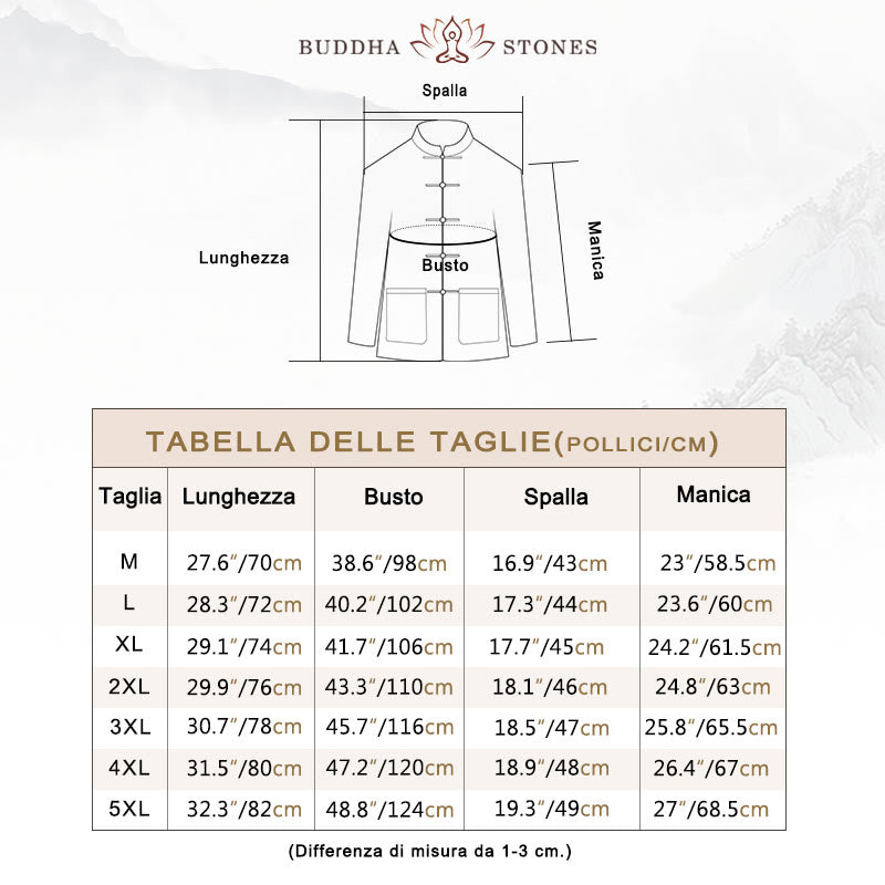Camicia da uomo in lino con bottoni a rana casual tinta unita Buddha Stones