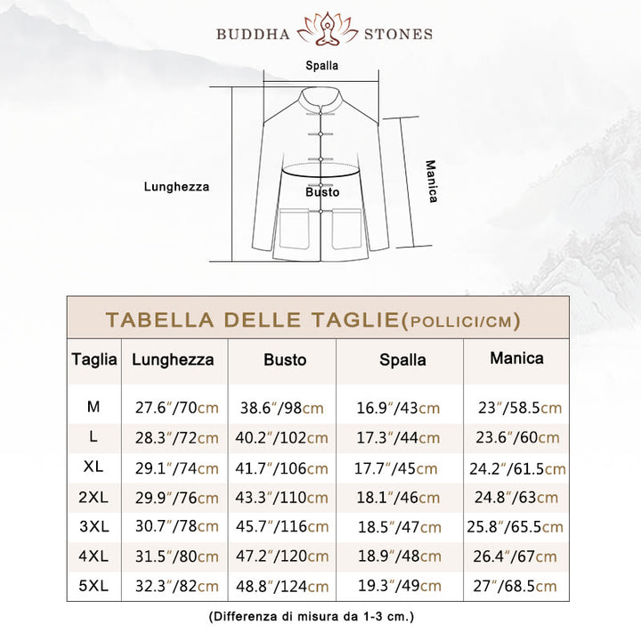 Camicia da uomo in lino con bottoni a rana casual tinta unita Buddha Stones