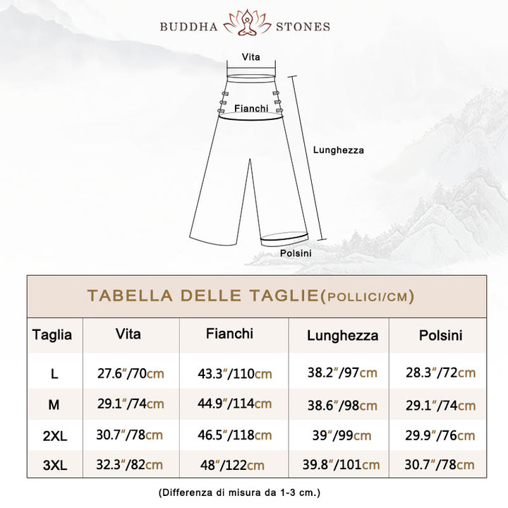 Pantaloni larghi a vita alta con bottoni a rana in cotone casual Buddha Stones con tasche