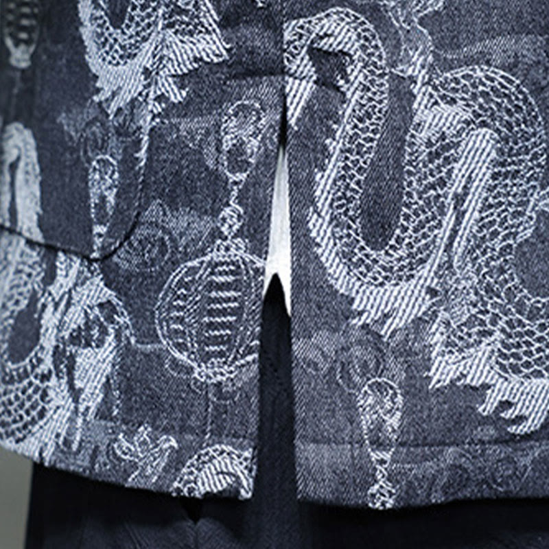 Buddha Stones Capodanno cinese Jacquard Ricamo Drago Lanterna Rana-bottoni Tang Suit Giacca Camicia da uomo in cotone con tasche