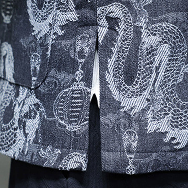 Buddha Stones Capodanno cinese Jacquard Ricamo Drago Lanterna Rana-bottoni Tang Suit Giacca Camicia da uomo in cotone con tasche