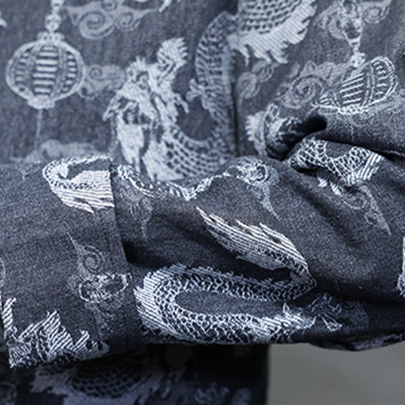 Buddha Stones Capodanno cinese Jacquard Ricamo Drago Lanterna Rana-bottoni Tang Suit Giacca Camicia da uomo in cotone con tasche