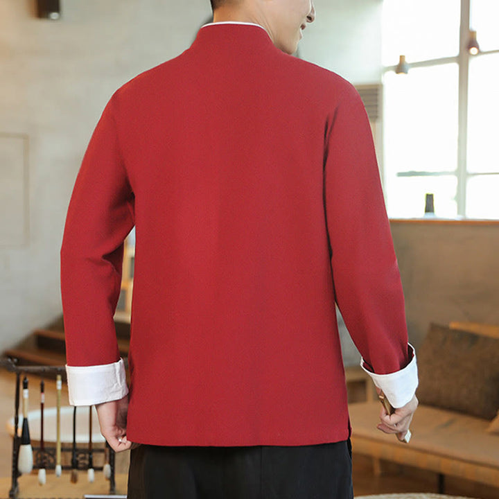 Buddha Stones Capodanno cinese Gru volante Ricamo Rana-bottoni Tang Suit Giacca da uomo in cotone Camicia - image 5