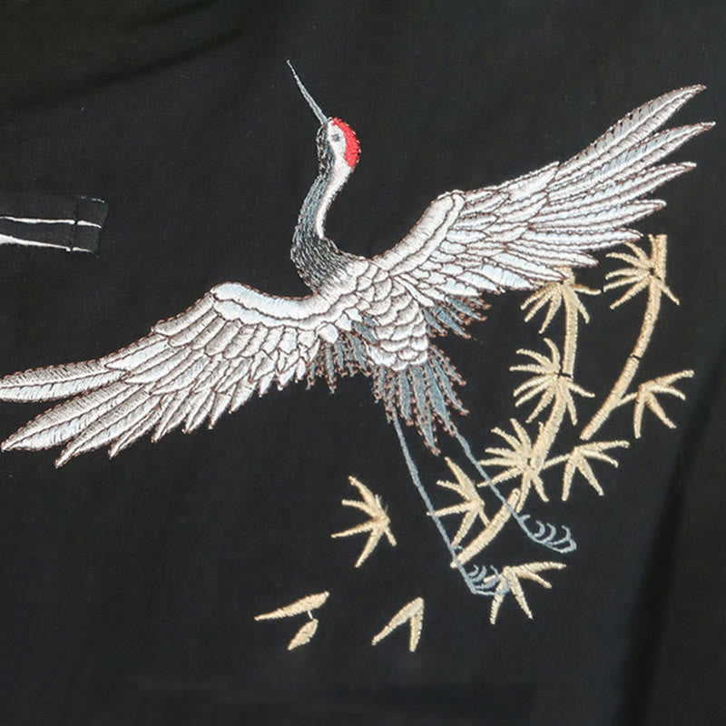 Buddha Stones Capodanno cinese Gru volante Ricamo Rana-bottoni Tang Suit Giacca da uomo in cotone Camicia - image 15