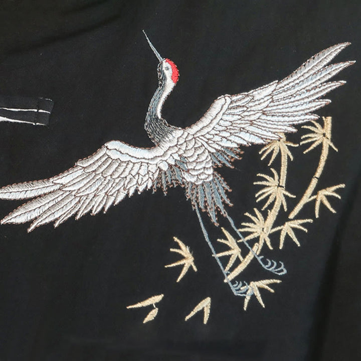 Buddha Stones Capodanno cinese Gru volante Ricamo Rana-bottoni Tang Suit Giacca da uomo in cotone Camicia - image 15