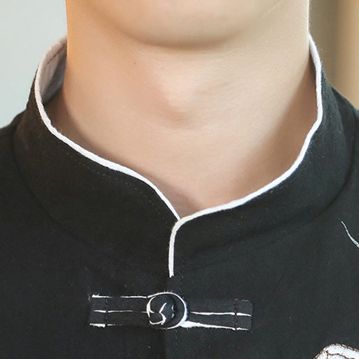 Buddha Stones Capodanno cinese Gru volante Ricamo Rana-bottoni Tang Suit Giacca da uomo in cotone Camicia - image 14