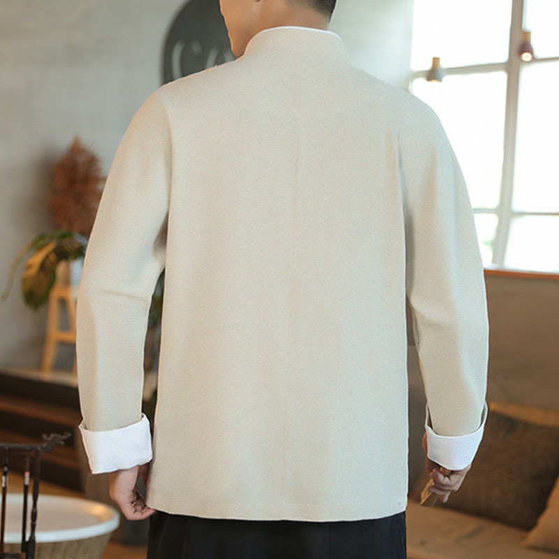 Buddha Stones Capodanno cinese Gru volante Ricamo Rana-bottoni Tang Suit Giacca da uomo in cotone Camicia