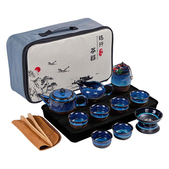 Buddha Stones Blu Gradiente Colore Cinese Gongfu Tè Teiera in Ceramica Portatile Sacchetto Regalo Scatola Set - image 25