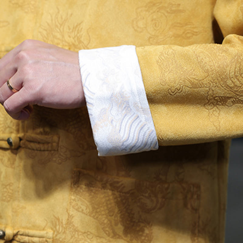 Buddha Stones da uomo con bottoni a forma di rana, camicia con tasche, abito cinese di Capodanno, stampa Kirin - image 11