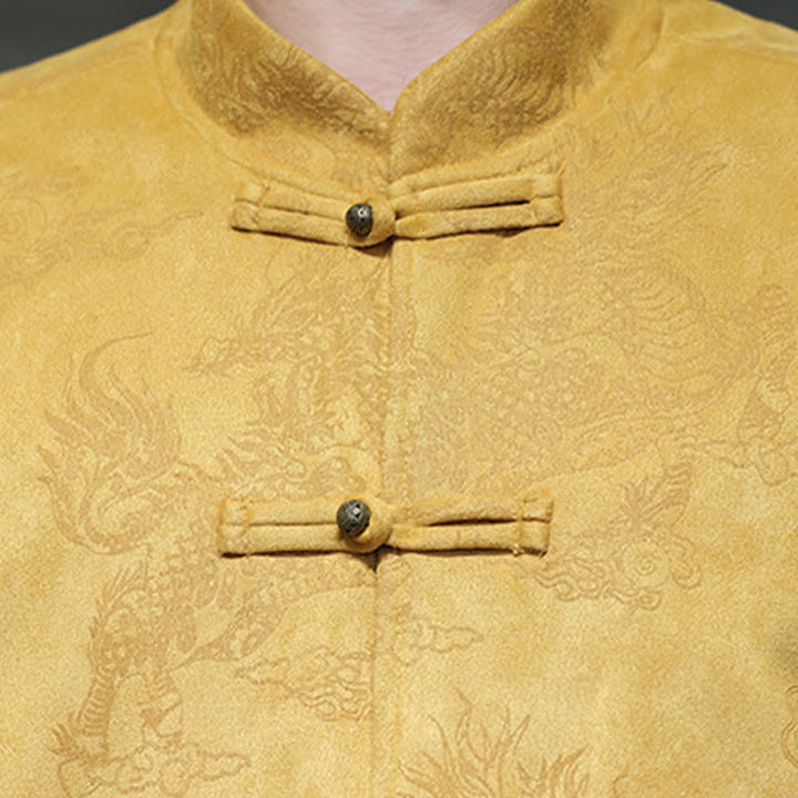 Buddha Stones da uomo con bottoni a forma di rana, camicia con tasche, abito cinese di Capodanno, stampa Kirin - image 9