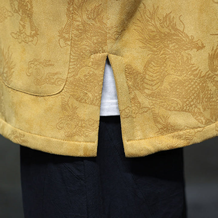 Buddha Stones da uomo con bottoni a forma di rana, camicia con tasche, abito cinese di Capodanno, stampa Kirin