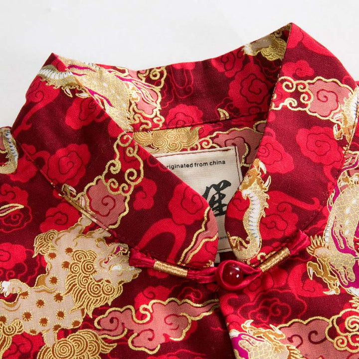 Buddha Stones Capodanno cinese Nuvole dorate di buon auspicio Rana-bottoni Tang Suit Giacca da uomo in cotone Camicia con tasche