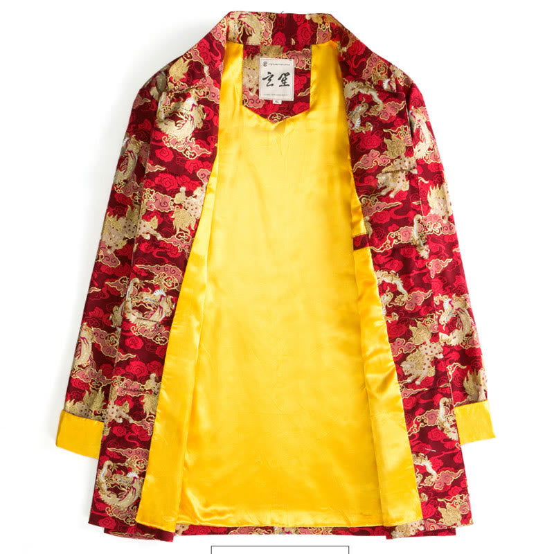 Buddha Stones Capodanno cinese Nuvole dorate di buon auspicio Rana-bottoni Tang Suit Giacca da uomo in cotone Camicia con tasche