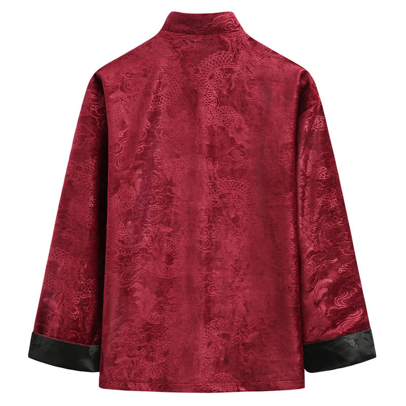 Buddha Stones Capodanno cinese Drago Nuvole di buon auspicio Rana-bottoni Tang Suit Giacca Camicia da uomo con tasche
