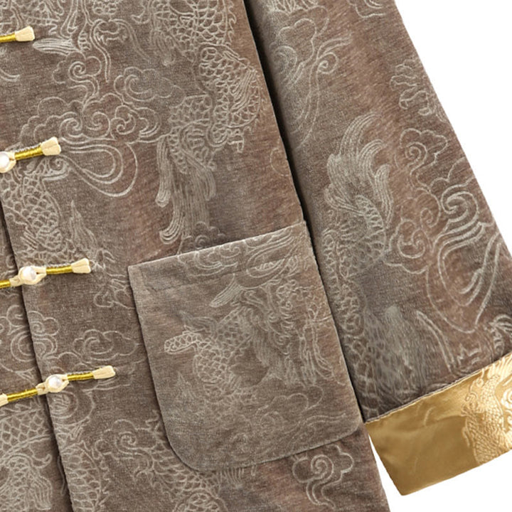 Buddha Stones Capodanno cinese Drago Nuvole di buon auspicio Rana-bottoni Tang Suit Giacca Camicia da uomo con tasche