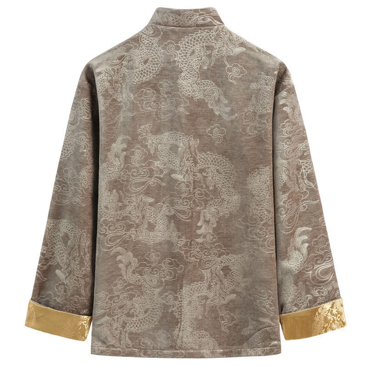 Buddha Stones Capodanno cinese Drago Nuvole di buon auspicio Rana-bottoni Tang Suit Giacca Camicia da uomo con tasche