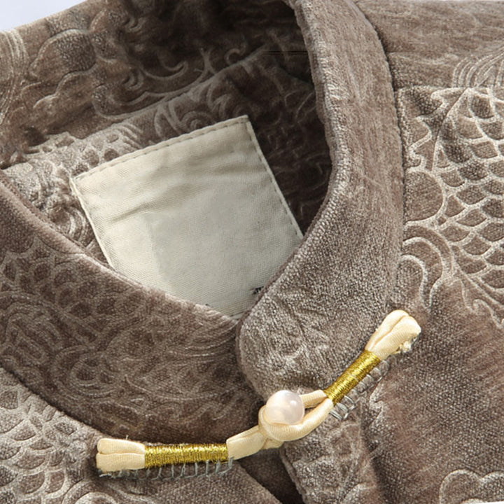 Buddha Stones Capodanno cinese Drago Nuvole di buon auspicio Rana-bottoni Tang Suit Giacca Camicia da uomo con tasche