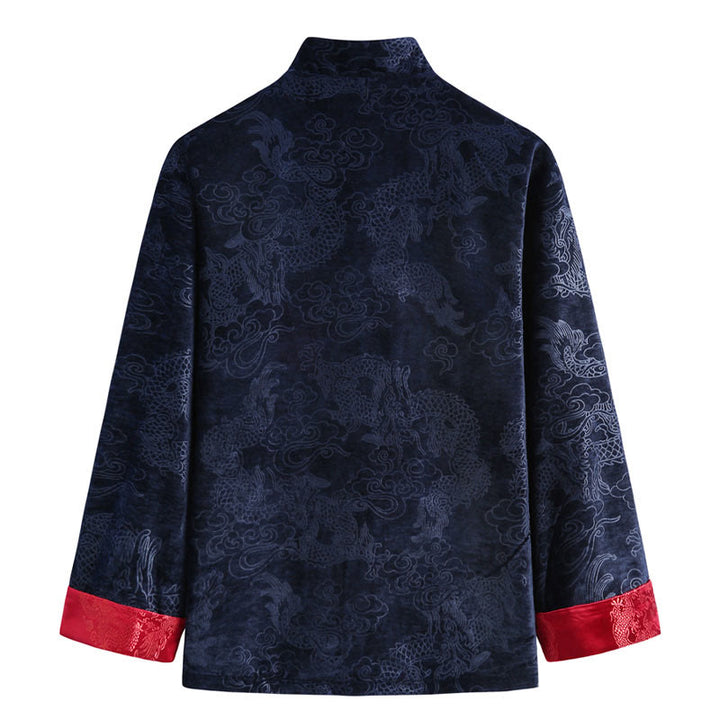 Buddha Stones Capodanno cinese Drago Nuvole di buon auspicio Rana-bottoni Tang Suit Giacca Camicia da uomo con tasche