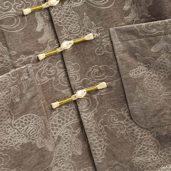 Buddha Stones Capodanno cinese Drago Nuvole di buon auspicio Rana-bottoni Tang Suit Giacca Camicia da uomo con tasche