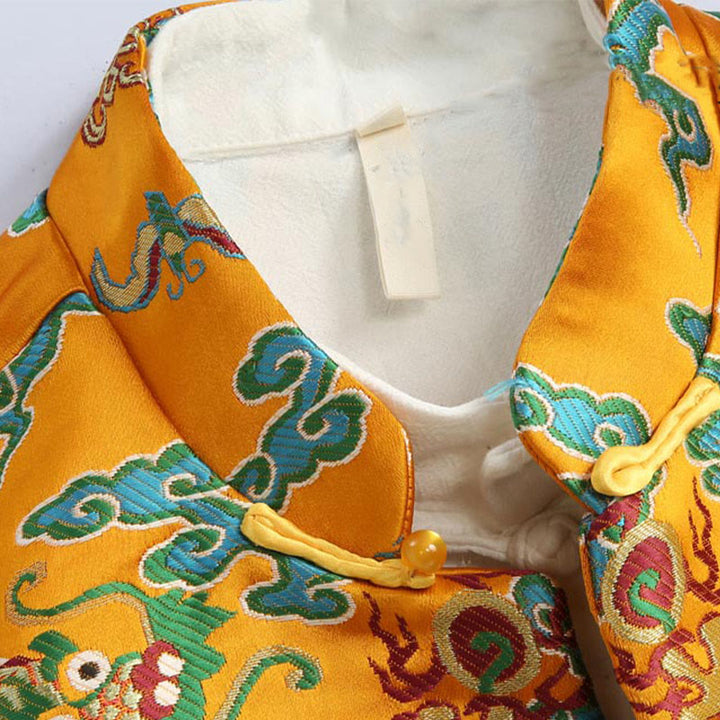 Buddha Stones Capodanno cinese Drago Ricamo Nuvole di buon auspicio Rana-bottoni Tang Suit Giacca Camicia da uomo - image 4