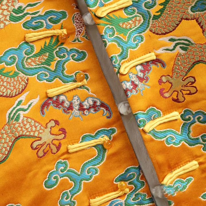 Buddha Stones Capodanno cinese Drago Ricamo Nuvole di buon auspicio Rana-bottoni Tang Suit Giacca Camicia da uomo - image 5